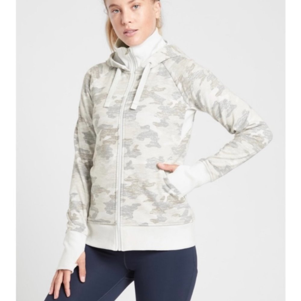 Athleta Triumph Grey Gypsum Camo Hoodie Sweatshirt Activewear Athleisure Sz XS